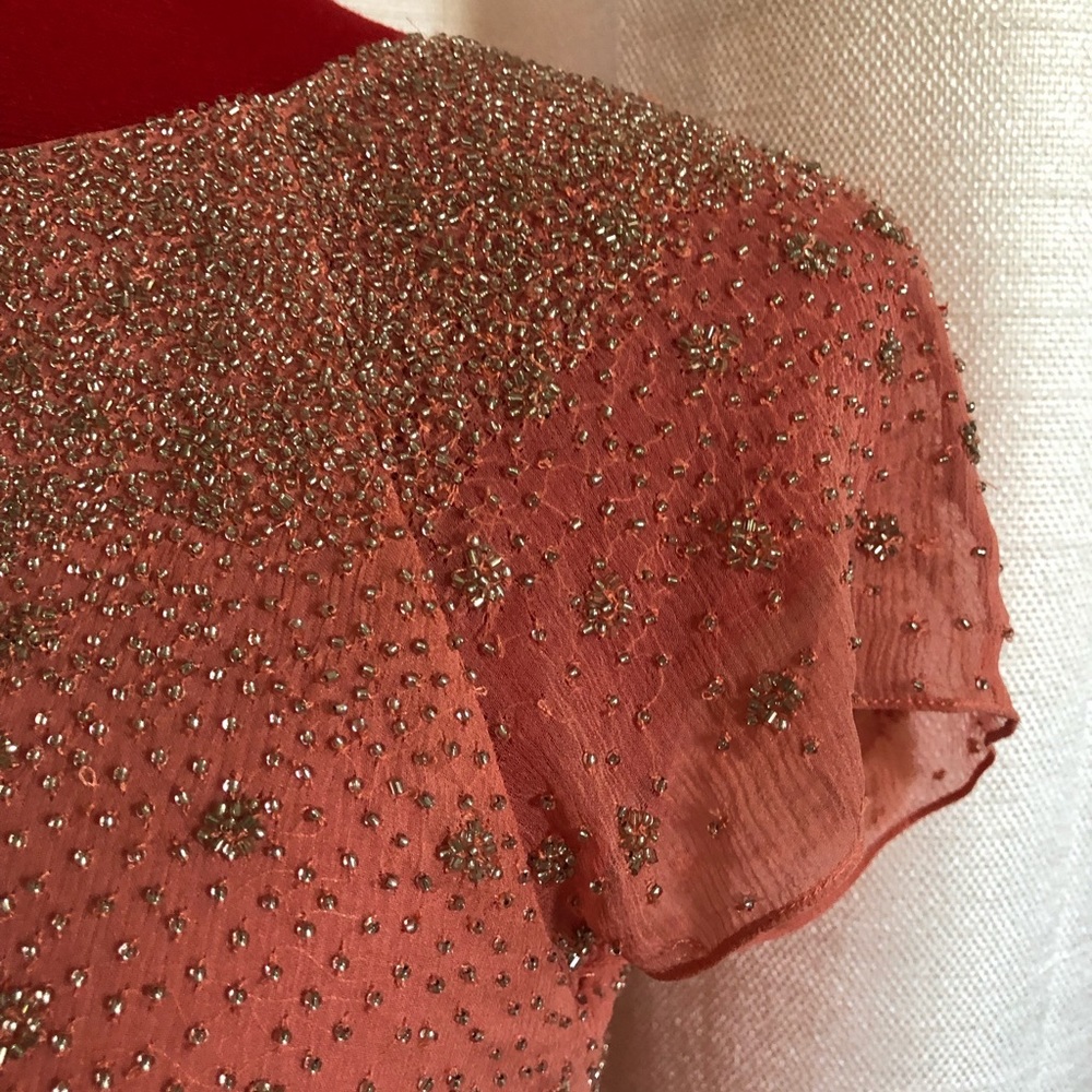 Alice and Olivia Salmon beaded dress.
